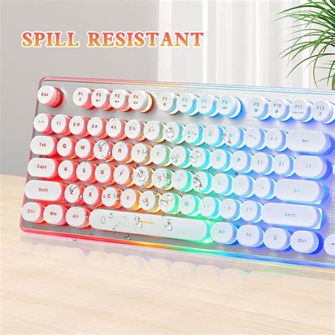 ANSWK Typewriter Style Keyboard With Metal Panel Rainbow LED Backlit