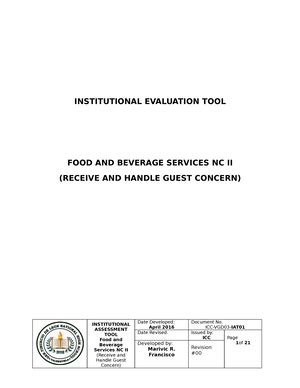 Cbc Fn B For Tm Unit Of Competency Receive And Handle Guest