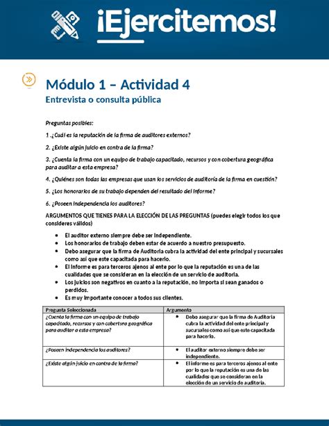 Actividad 4 M1 modelo Módulo 1 Actividad 4 Entrevista o consulta