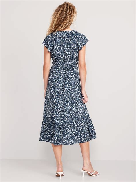 Waist Defined Flutter Sleeve Floral Midi Dress Old Navy