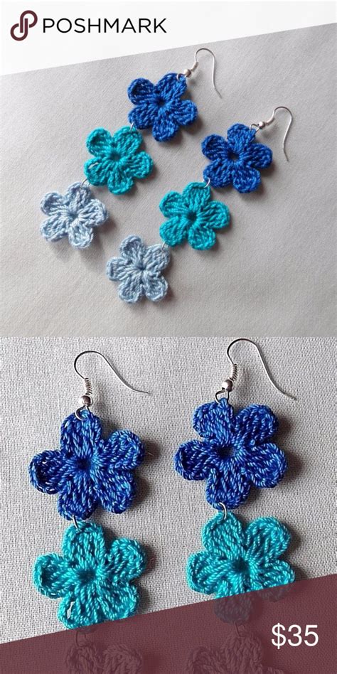 New Handmade Crochet Ombre Boho Flower Earrings Crochet Jewelry