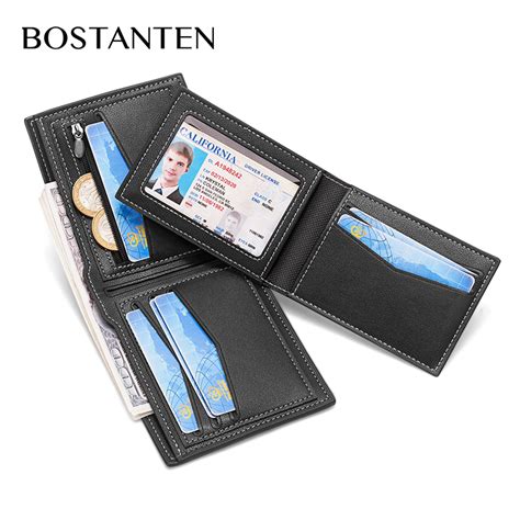 bostanten cowhide pu leather holder bifold wallet plain weave  men