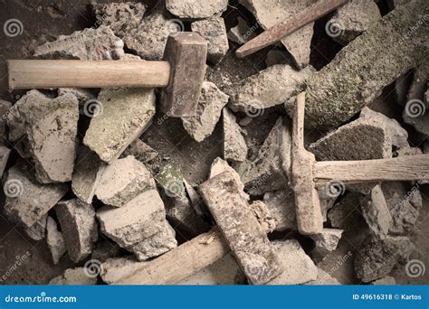 Rubble Debris With Hammer Stock Photo Image Of Challenge 49616318