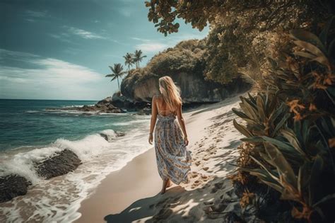 Premium Ai Image A Woman Walks Along A Beach In Costa Rica