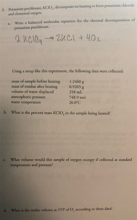 Solved Potassium Perchlorate Decomposes On Heating To Form Chegg