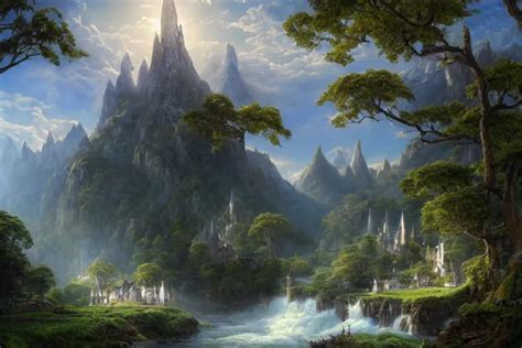 An Elven Village Surrounded By White Monoliths Surging Stable Diffusion