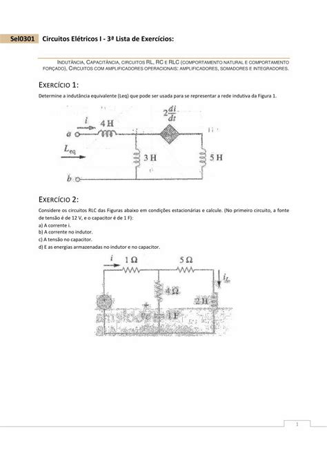 PDF 3a lista eletricos 1 Sel0301 Circuitos Elétricos I 3ª Lista