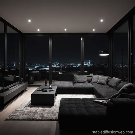 Sleek Black Home Interior At Night Stable Diffusion Online