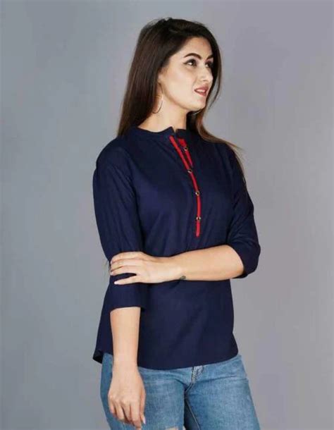buy angarkha women dark blue solid rayon tops    prices