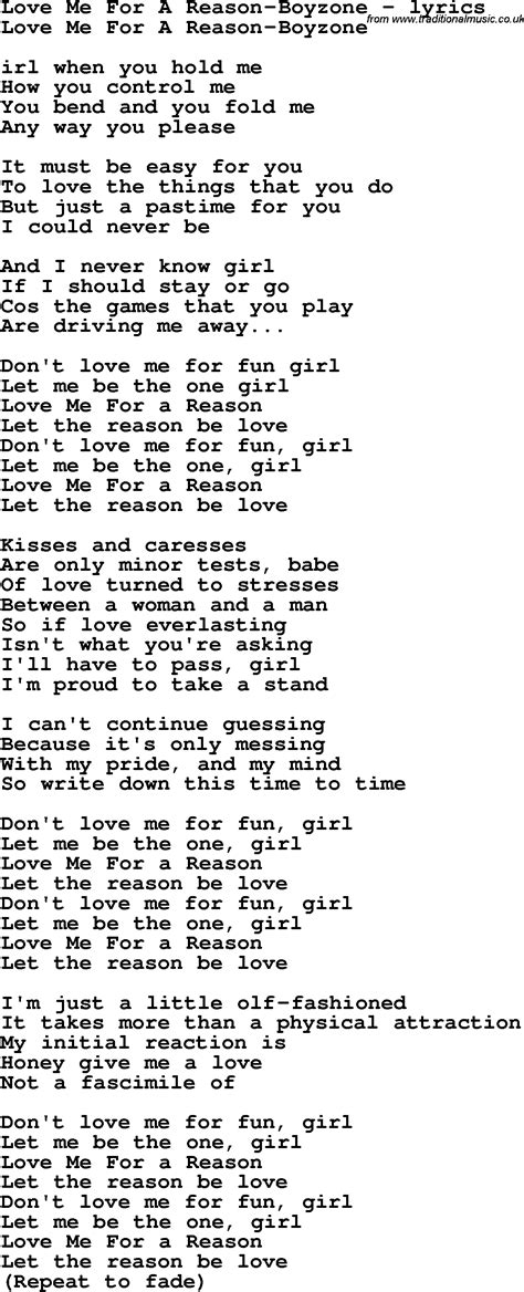 Love Song Lyrics for:Love Me For A Reason-Boyzone