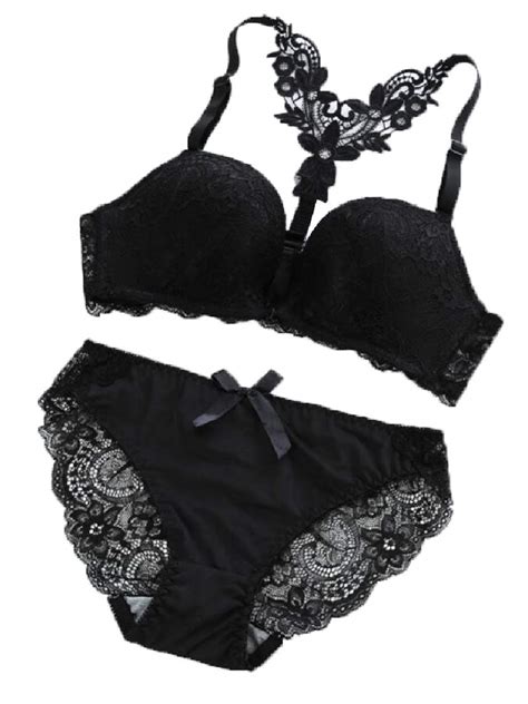 Buy OneTwoTG Women S Lace Bra Bralette Panty Set Deep V 2 Piece Lingerie Black 38B At Amazon In