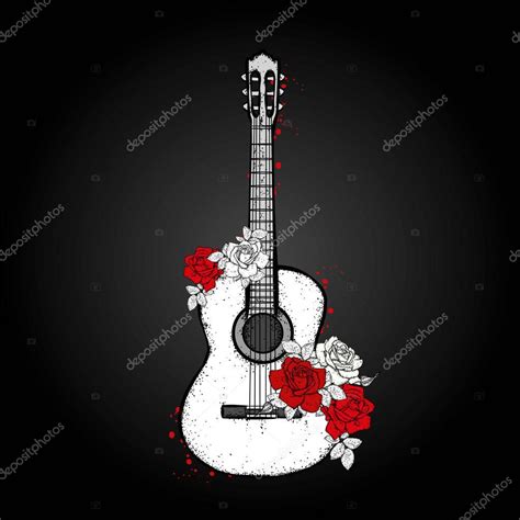 Guitarra Ac Stica Y Rosas Ramo De Flores Ilustraci N Vectorial