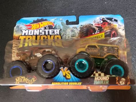 HOT WHEELS MONSTER Trucks Hotweiler vs Hound Hauler démolition double neuf EUR 16 68