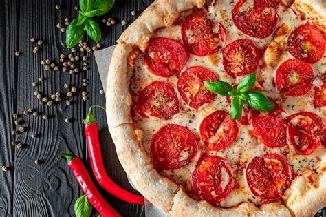 Premium Photo Pizza Margherita On Black Background Top View Pizza
