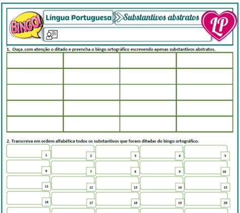 Alegria É Um Substantivo Abstrato - Substantivo abstrato – Bingo! – Lição Prática