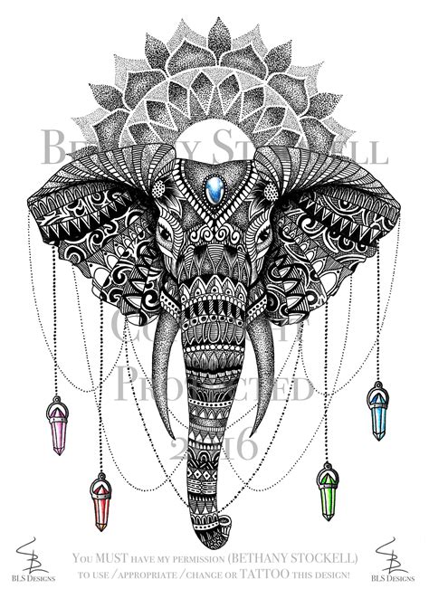 Elephant Mandala Drawing By Bethany Stockell Bls Designs All Rights