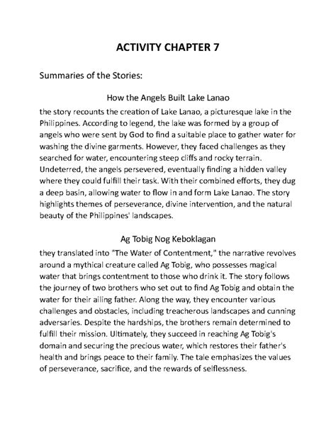 Activity Chapter 7 - ACTIVITY CHAPTER 7 Summaries of the Stories: How