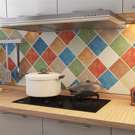 Rectangular Wall Tile Peel and Stick Geometric Print Stick Kitchen ...