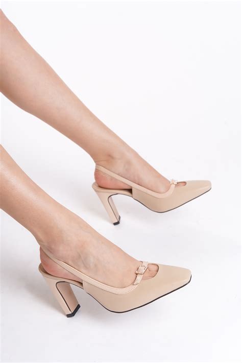 Limeo Nude Cilt Kadın Taşlı Toka Detaylı Abiye Orta Kalın Yüksek Topuklu Ayakkabı Fiyatı