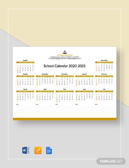 FREE 17+ School Calendar Templates in MS Word | PDF | Google Docs | Pages