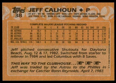 1988 Topps Jeff Calhoun Philadelphia Phillies 38 EBay