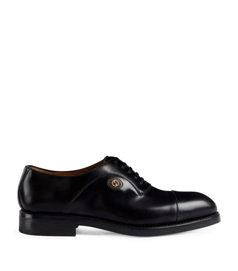 Mens Gucci Black Leather Interlocking G Oxford Shoes Harrods Uk