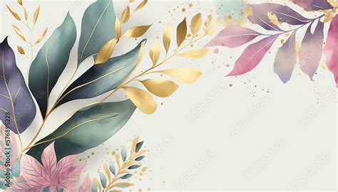 4K resolution or higher, spring background vector. watercolor and gold ...