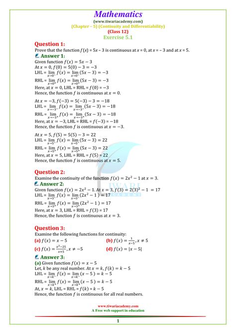 Ncert Solutions For Class Maths Chapter Exercise In Pdf