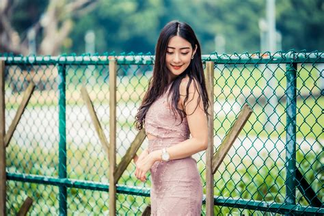 K Asian Bokeh Brunette Girl Fence Smile Dress Hands Hd Wallpaper Rare Gallery