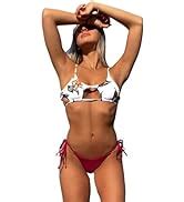Amazon Zaful Women S Sexy Tie Shoulders Ribbed Bikini Set Padded Strap Triangle Swimsuit