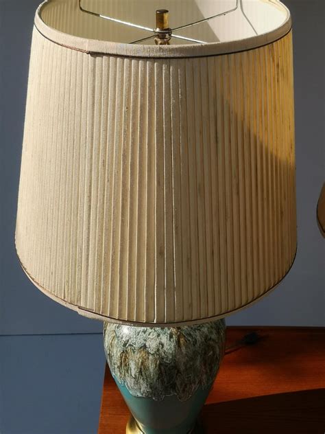 1960s Pair Of Walnut And Turquoise Ceramic Drip Glaze Table Lamps For Sale At 1stdibs