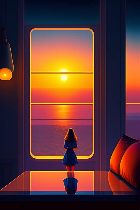 Lexica Lonely Woman In Hotel Room Looking At Window Detailed Sunset