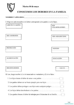 Deberes En La Familia Ficha Interactiva Topworksheets