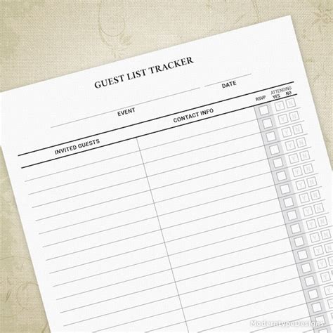 guest list tracker printable form event rsvp list party etsy