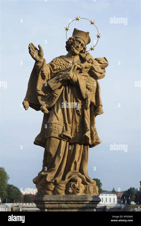 Baroque statue of Saint John of Nepomuk Jan Nepomucký on the Stone