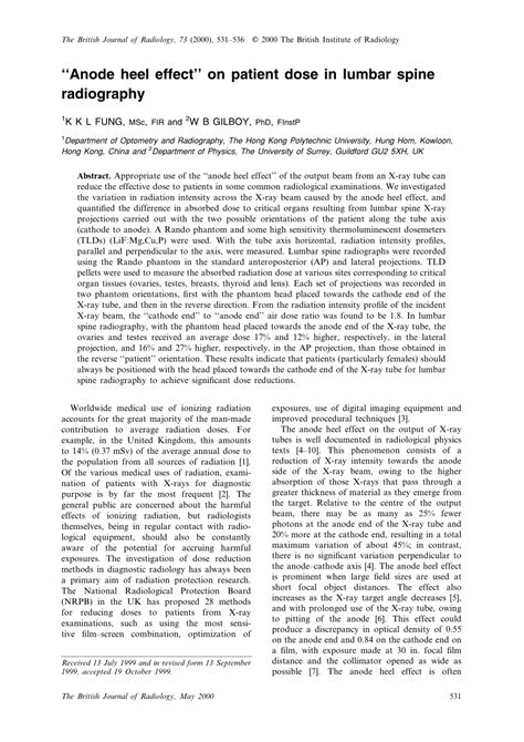 (PDF) 'Anode heel effect' on patient dose in lumbar spine radiography