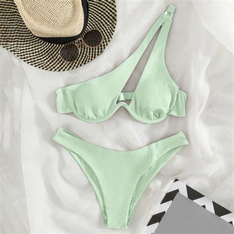 Todozo Bikini Sets For Women Underwire One Shoulder Bikini High Cut Brazilian Swimsuit Set One
