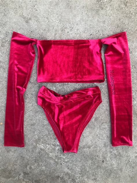Velvet Set Costume Bandeau Top Bikini Swimwear Off Etsy