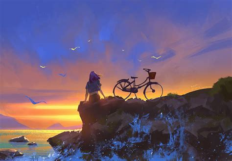 4k Free Download Girl Watching Sunset Artist Artwork Artstation