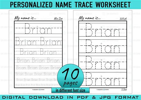 Brian -Name Trace Worksheet - 10 P Graphic by QM GRAPHICSCreative