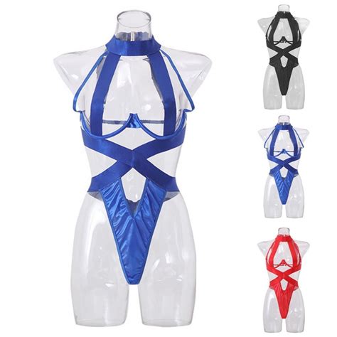 Sexy Women S Red High Cut Lingerie Bodysuit Bandage Clubwear Underwear Shopee Malaysia