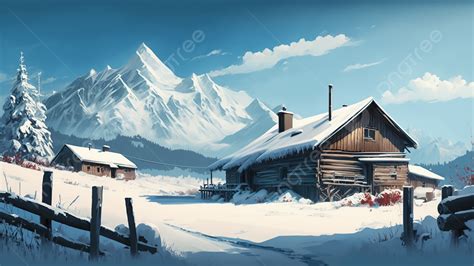 Wooden House Snow Mountain Winter Background Wooden House Snow