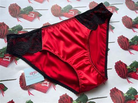 Red Black Satin Panties Sexy Lace Lingerie Silky Underwear Gift For Woman Etsy
