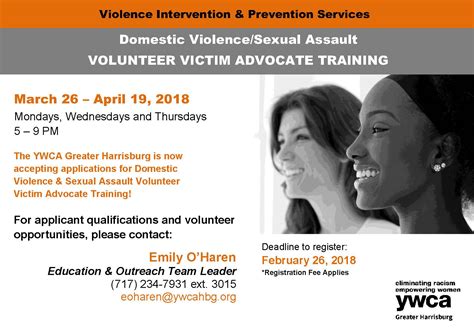 Ywca Domestic Violencesexual Assault Volunteer Victim Advocate Training—march 26 April 19