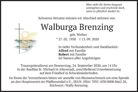 Traueranzeigen Von Walburga Brenzing Trauer Merkur De