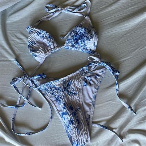 White And Blue Bikini Set Size S VOLFA Depop
