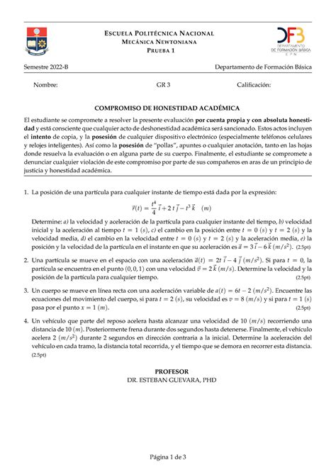 Correccion Prueba Mn B Escuela Polit Cnica Nacional Mec Nica