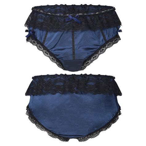 Mens Underwears Shiny Satin Lace Ruffle Bikini Briefs Sissy Crossdress Panty EBay