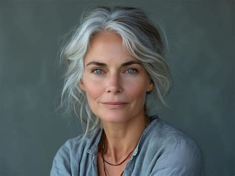 Premium Photo A Woman With Gray Hair And Blue Eyes