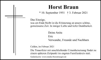 Traueranzeigen Von Horst Braun Trauer HNA De